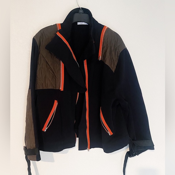 Zara utility jacket black green and orange women’s size medium - Picture 3 of 10